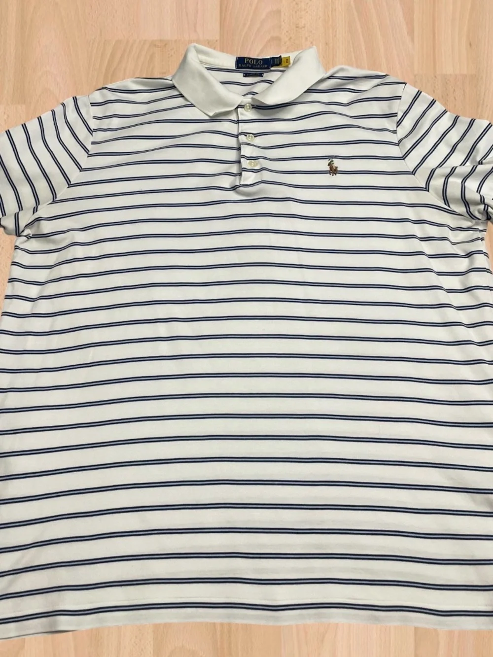 Ralph Lauren White Polo Shirt with Navy Stripes